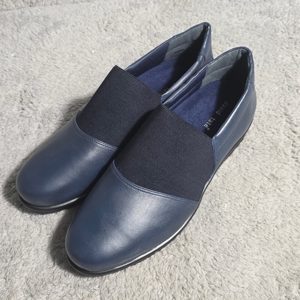 David Tate Navy Blue Slip-On Flats with Black Elastic